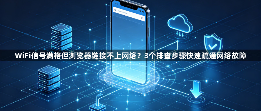 WiFi信号满格但浏览器链接不上网络?3个排查步骤快速疏通网络故障1